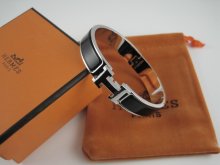 Hermes Black Enamel Clic H Bracelet Narrow Width (12mm) In Silver